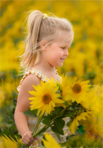 HAPPINESS WITH SUNFLOWERS by Marj Freeston